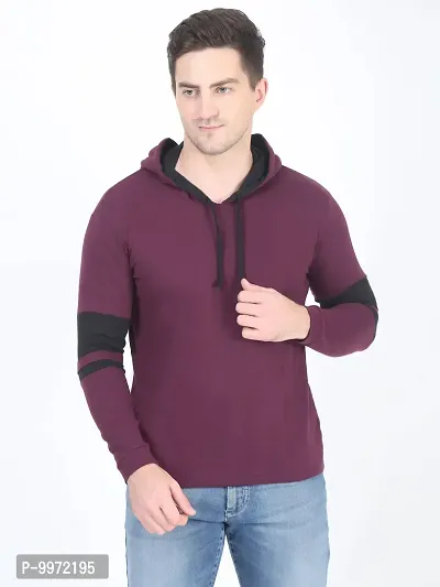 Elegant Purple Cotton Self Pattern Long Sleeves Hoodies For Men