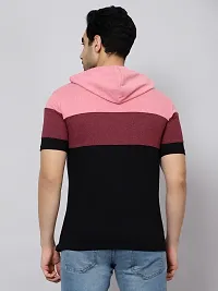 Reliable Pink Cotton Blend Colourblocked Hooded Tees For Men Pack Of 1-thumb1