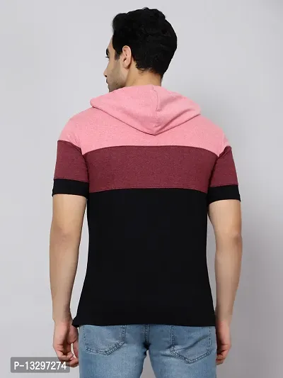 Reliable Pink Cotton Blend Colourblocked Hooded Tees For Men Pack Of 1-thumb2