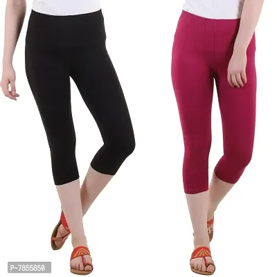 DIAZ Women's Regular Fit Plain 3/4th Capri Pants (Black, Maroon,XXL)