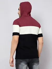 Reliable Maroon Cotton Blend Colourblocked Hooded Tees For Men Pack Of 1-thumb1