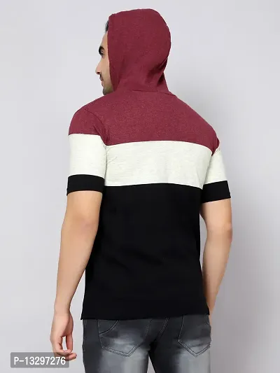 Reliable Maroon Cotton Blend Colourblocked Hooded Tees For Men Pack Of 1-thumb2
