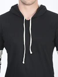Elegant Black Cotton Self Pattern Long Sleeves Hoodies For Men-thumb1