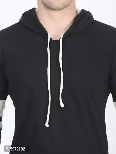 Elegant Black Cotton Self Pattern Long Sleeves Hoodies For Men-thumb2