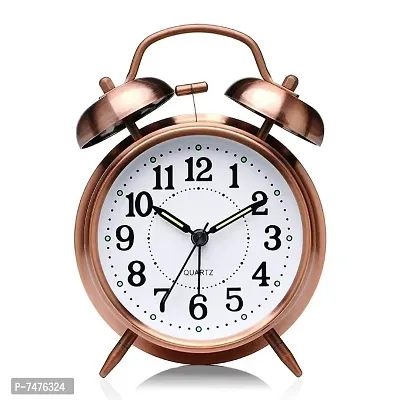 Twin Bell Copper Table Alarm Clock with Night LED Light for Student for Kids Bedroom-thumb0