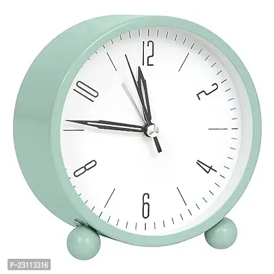 Alarm Clock - 4 Inch Round Silent Analog Desk/Table Clock Non-Ticking with Night LED Light- Battery Powered Simple Design for Home Office Students Kids Bedroom, Clock for Study Room-Green
