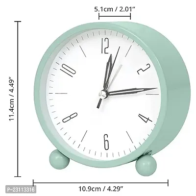 Alarm Clock - 4 Inch Round Silent Analog Desk/Table Clock Non-Ticking with Night LED Light- Battery Powered Simple Design for Home Office Students Kids Bedroom, Clock for Study Room-Green-thumb4