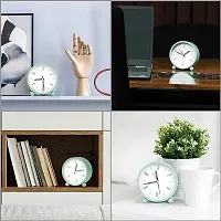 Alarm Clock - 4 Inch Round Silent Analog Desk/Table Clock Non-Ticking with Night LED Light- Battery Powered Simple Design for Home Office Students Kids Bedroom, Clock for Study Room-Green-thumb2