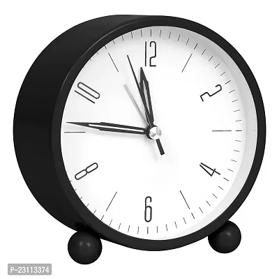 Alarm Clock - 4 Inch Round Silent Analog Desk/Table Clock Non-Ticking with Night LED Light- Battery Powered Simple Design for Home Office Students Kids Bedroom, Clock for Study Room-Black-thumb0