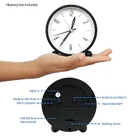 Alarm Clock - 4 Inch Round Silent Analog Desk/Table Clock Non-Ticking with Night LED Light- Battery Powered Simple Design for Home Office Students Kids Bedroom, Clock for Study Room-Black-thumb2