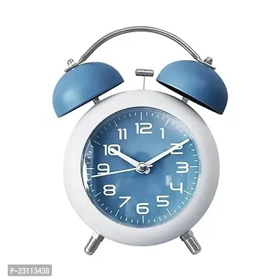 Metal Frame Retro Twin Bell 3D Dial Alarm Clock with Night Backlight Function and Silent Motion, High Volume Bedside Luminous Alarm for Students Bedroom/Office (Blue)-thumb0