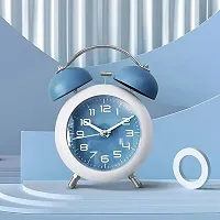 Metal Frame Retro Twin Bell 3D Dial Alarm Clock with Night Backlight Function and Silent Motion, High Volume Bedside Luminous Alarm for Students Bedroom/Office (Blue)-thumb4