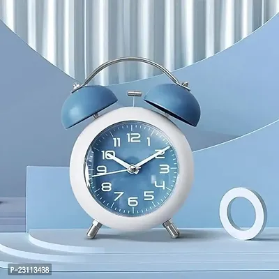 Metal Frame Retro Twin Bell 3D Dial Alarm Clock with Night Backlight Function and Silent Motion, High Volume Bedside Luminous Alarm for Students Bedroom/Office (Blue)-thumb5