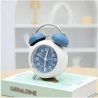 Metal Frame Retro Twin Bell 3D Dial Alarm Clock with Night Backlight Function and Silent Motion, High Volume Bedside Luminous Alarm for Students Bedroom/Office (Blue)-thumb2