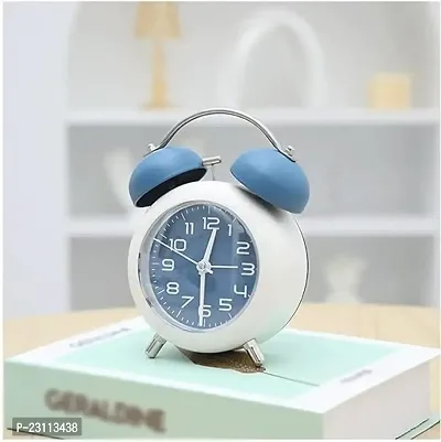 Metal Frame Retro Twin Bell 3D Dial Alarm Clock with Night Backlight Function and Silent Motion, High Volume Bedside Luminous Alarm for Students Bedroom/Office (Blue)-thumb3