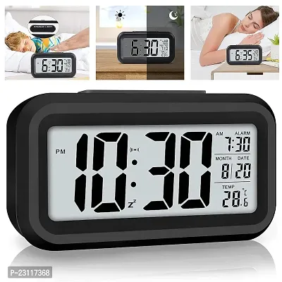 Classic Digital Clock Smart Alarm with Date  Indoor Temperature Battery Operated, Snooze Model,12/24H Display Night-Light for Bedrooms Heavy Sleepers, Students Kids Travel Bathroom Desk Small Clock-thumb0