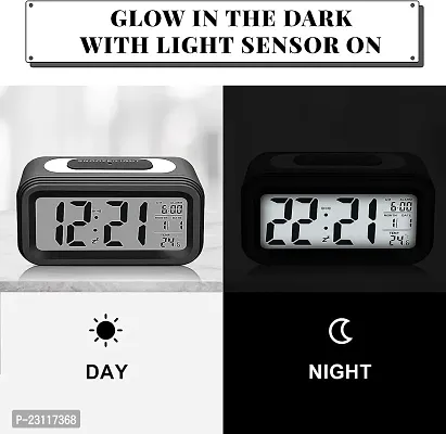 Classic Digital Clock Smart Alarm with Date  Indoor Temperature Battery Operated, Snooze Model,12/24H Display Night-Light for Bedrooms Heavy Sleepers, Students Kids Travel Bathroom Desk Small Clock-thumb4