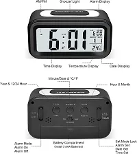 Classic Digital Clock Smart Alarm with Date  Indoor Temperature Battery Operated, Snooze Model,12/24H Display Night-Light for Bedrooms Heavy Sleepers, Students Kids Travel Bathroom Desk Small Clock-thumb2