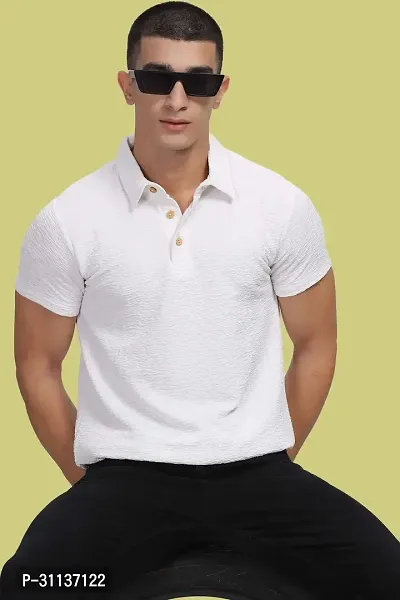 Stylish White Polycotton Polos T-Shirt For Men-thumb5