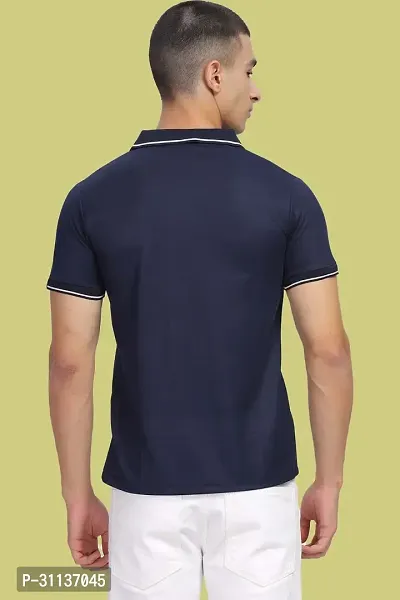 Stylish Navy Blue Polycotton Polos T-Shirt For Men-thumb2