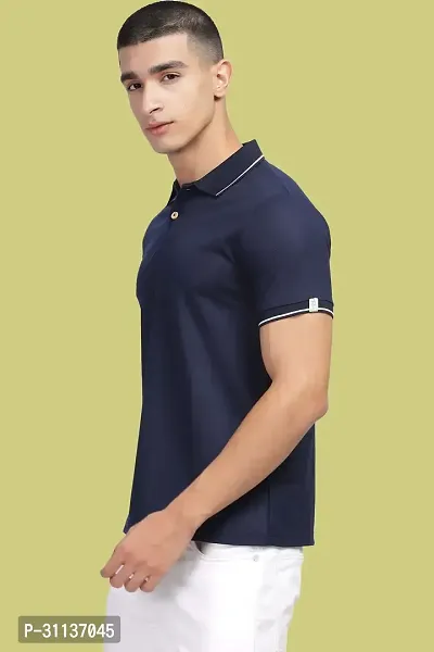 Stylish Navy Blue Polycotton Polos T-Shirt For Men-thumb3