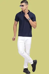 Stylish Navy Blue Polycotton Polos T-Shirt For Men-thumb4