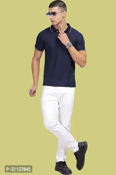 Stylish Navy Blue Polycotton Polos T-Shirt For Men-thumb5