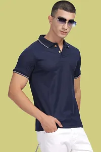 Stylish Navy Blue Polycotton Polos T-Shirt For Men-thumb3