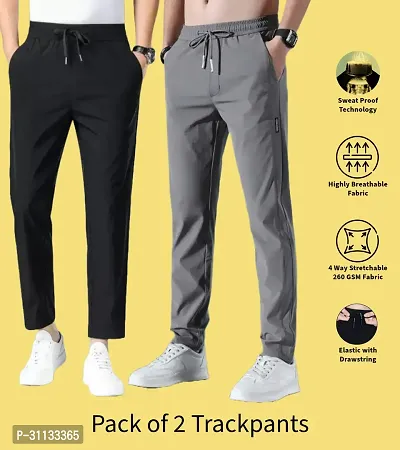 Stylish Multicoloured Polyester Spandex Solid Regular Fit Track Pants For Men Pack Of 2-thumb0