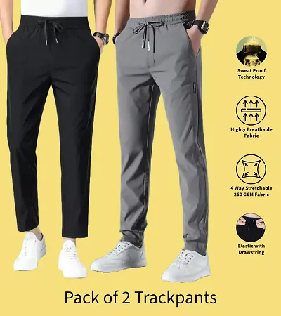 Trendy Black Polyester Blend Solid Regular Track Pants for Men Combo of 2