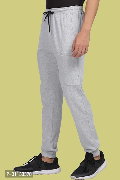 Stylish Grey Cotton Solid Regular Fit Track Pants For Men-thumb3