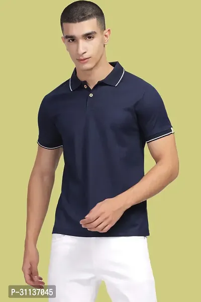 Stylish Navy Blue Polycotton Polos T-Shirt For Men