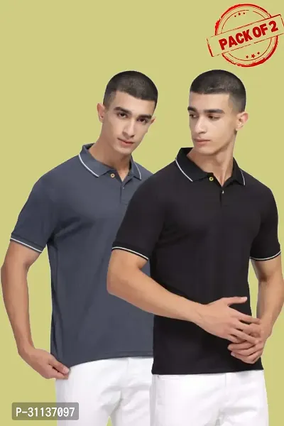 Stylish Multicoloured Polycotton Polos T-Shirt For Men Pack Of 2