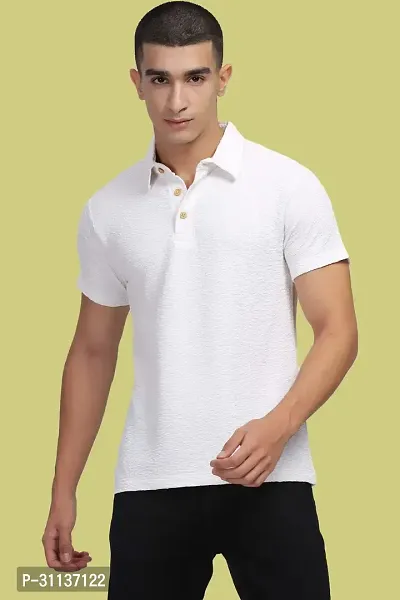 Stylish White Polycotton Polos T-Shirt For Men-thumb0