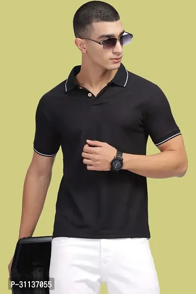 Stylish Black Polycotton Polos T-Shirt For Men-thumb5