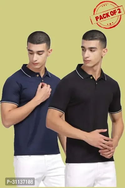 Stylish Multicoloured Polycotton Polos T-Shirt For Men Pack Of 2