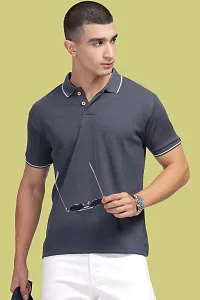 Stylish Grey Polycotton Polos T-Shirt For Men-thumb3