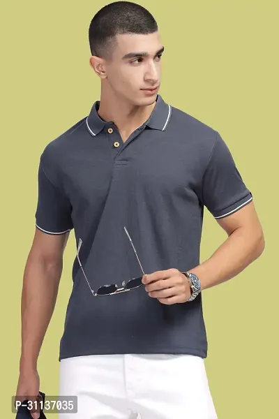 Stylish Grey Polycotton Polos T-Shirt For Men-thumb4