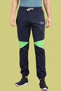 Stylish Blue Cotton Solid Regular Fit Track Pants For Men-thumb1