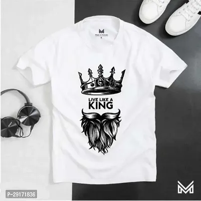 Stylish White Cotton Blend Printed Round Neck T-Shirt For Men-thumb0