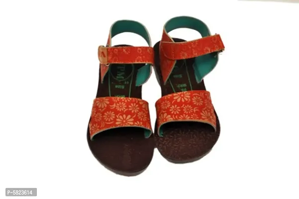 Stylish Comfortable Orange PU Self Design Sandals For Girls-thumb0