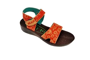 Stylish Comfortable Orange PU Self Design Sandals For Girls-thumb2