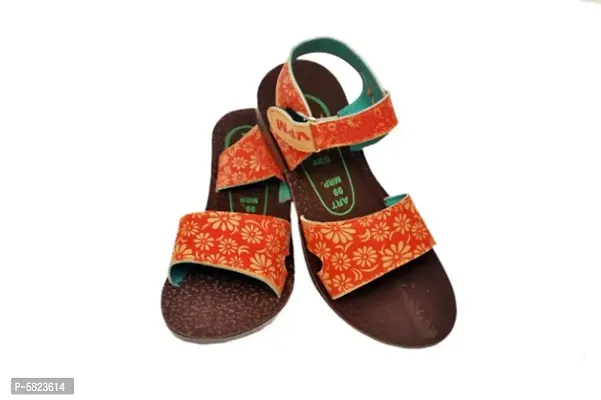 Stylish Comfortable Orange PU Self Design Sandals For Girls-thumb4