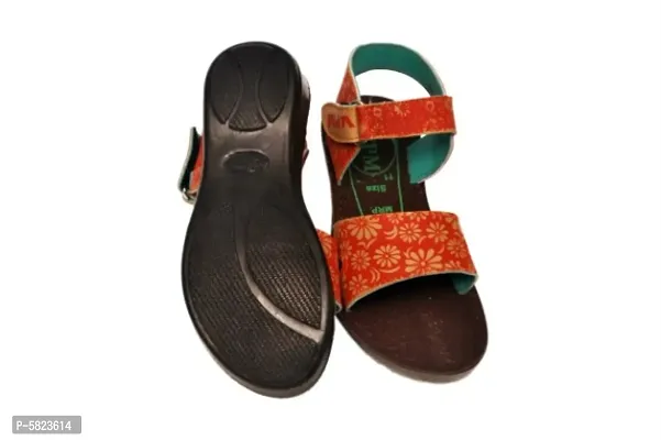 Stylish Comfortable Orange PU Self Design Sandals For Girls-thumb2