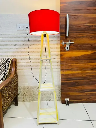 Wooden Floor Lamp With Red Shade