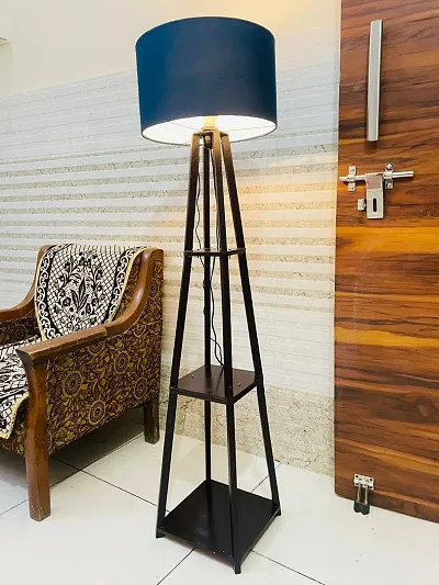 New Stylish Wooden  Floor Lamp Blue Shade
