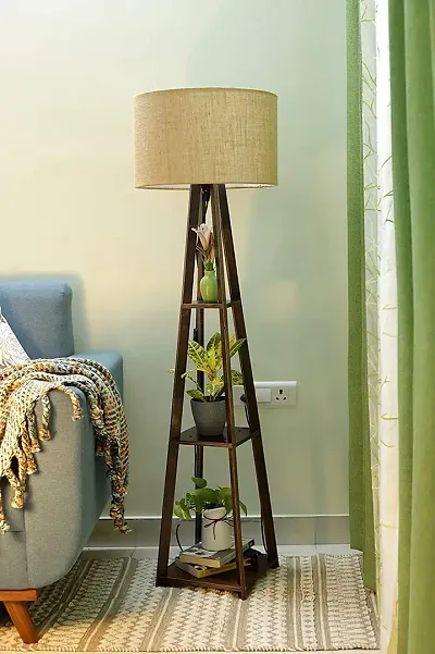 Italian Style Home Decor Wooden Floor Lamp With Jute Shade (pack Of 1 )