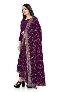 Wine Colour Velvet Dupatta-thumb1