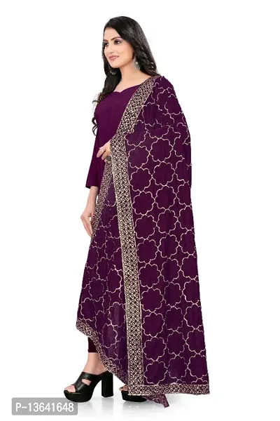 Wine Colour Velvet Dupatta-thumb2