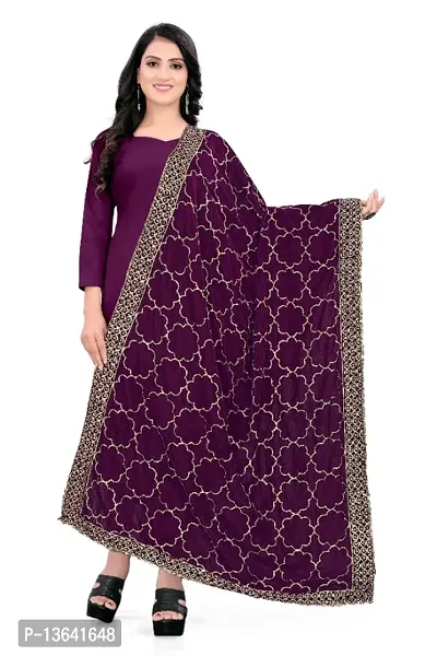 Wine Colour Velvet Dupatta-thumb3